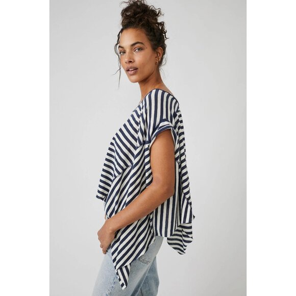 We The Free Sz. S Oversized Asymmetrical Striped Angel Tee - Picture 1 of 15